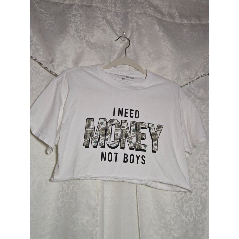 Fashion Nova White I Need Money Not Boys Graphic Crop Top Y2K | M